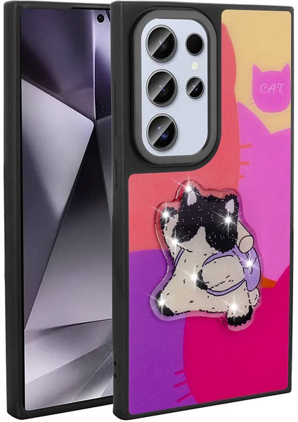 Galaxy S24 Ultra Kılıf Parlayan Kabartmalı Ikonik Figürlü Mbvo Amas Silikon Kapak-Mor