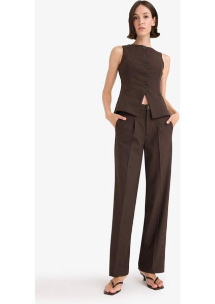 Wide Leg Fermuarlı Yüksek Bel Standart Boy Pantolon E7238AX25AU