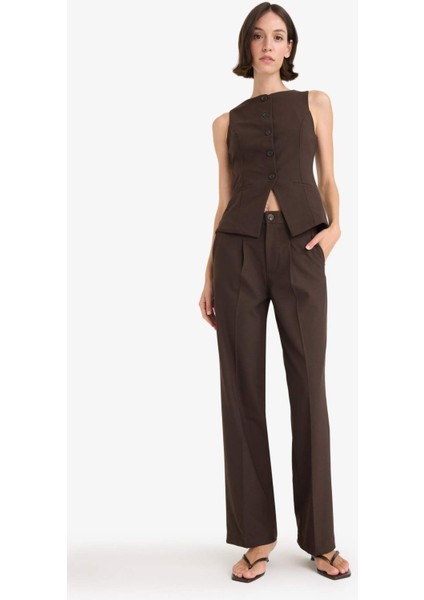 Wide Leg Fermuarlı Yüksek Bel Standart Boy Pantolon E7238AX25AU