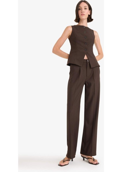 Wide Leg Fermuarlı Yüksek Bel Standart Boy Pantolon E7238AX25AU