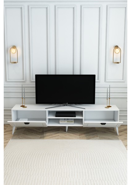 Country Model 150 cm TV Ünitesi – MDF Kapak, Raflı Modern TV Sehpası | Beyaz Renk Televizyon Konsolu fiyatları