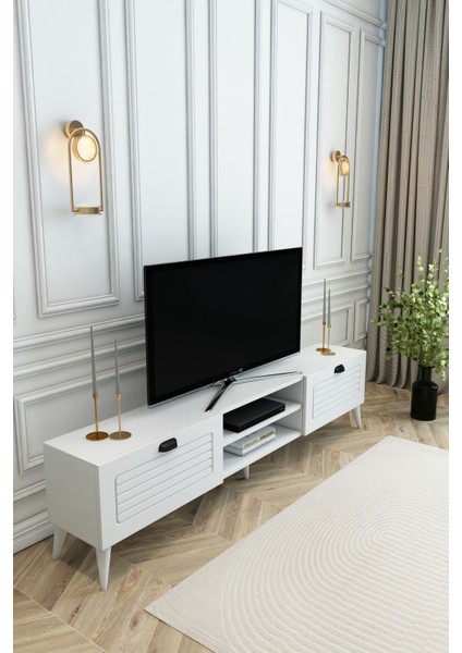 Country Model 150 cm TV Ünitesi – MDF Kapak, Raflı Modern TV Sehpası | Beyaz Renk Televizyon Konsolu fırsatları