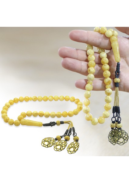 Premium Kutulu Gümüş Kazaz Püsküllü Küre Kesim King Seccer Beyaz Sarı Damla Kehribar Tesbih modelleri