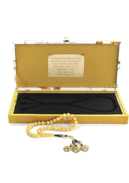 Premium Kutulu Gümüş Kazaz Püsküllü Küre Kesim King Seccer Beyaz Sarı Damla Kehribar Tesbih indirimleri