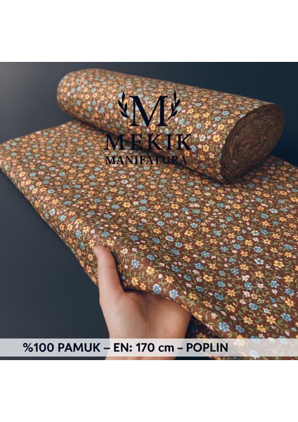 %100 Pamuk Poplin Kumaş – 170 cm En – Çiçek Desenli