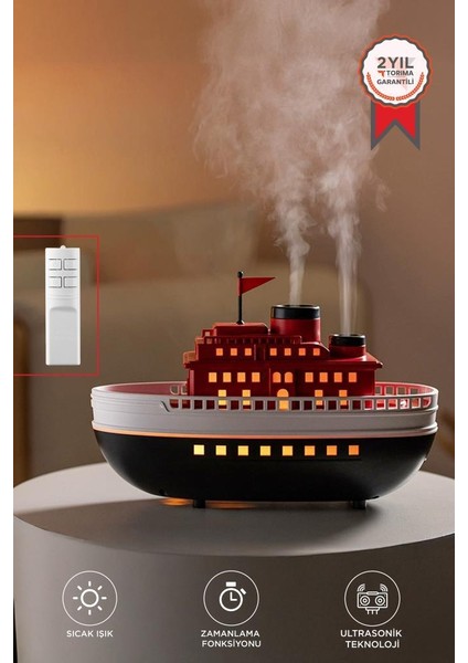 H18 Boat Tasarım Ultrasonik Hava Nemlendirici ve Renkli LED 300 ml Aroma Difüzör
