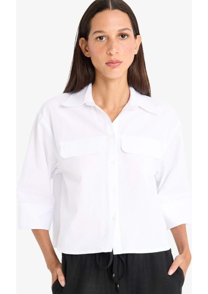 Oversize Geniş Kalıp Cepli Oxford Kısa Kollu Gömlek F5593AX25SM