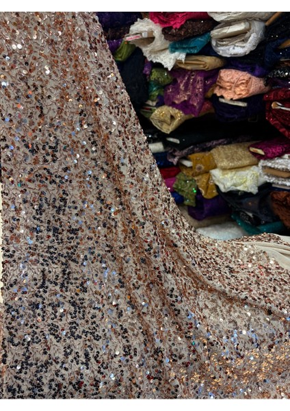 Pullu Payet Kumaş (Tül Üzerine Pul ve Boncuk Görünümlü )