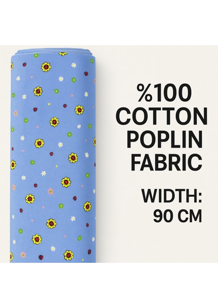 %100 Pamuk Poplin Kumaş 90 cm Eninde Dikiş ve Hobi Kumaşı