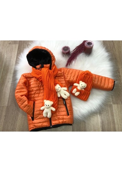 Unisex Çocuk Su Ve Rüzgar Geçirmez Bere Atkılı Mont