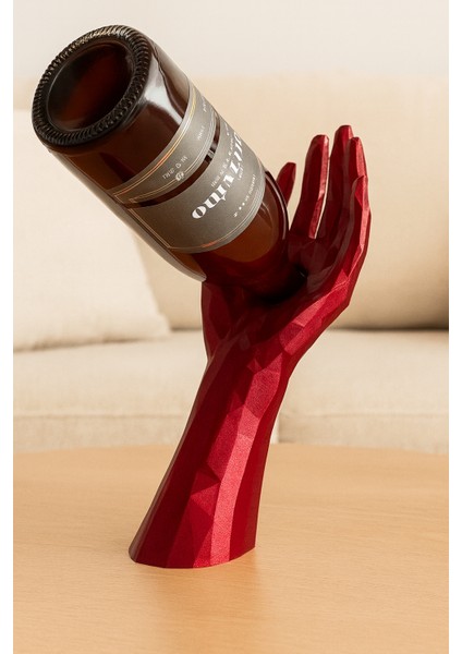 Organik Pla Malzemeden Geometrik Zümrüt Kırmızı El Şeklinde Şarap Şişesi Tutucu modelleri