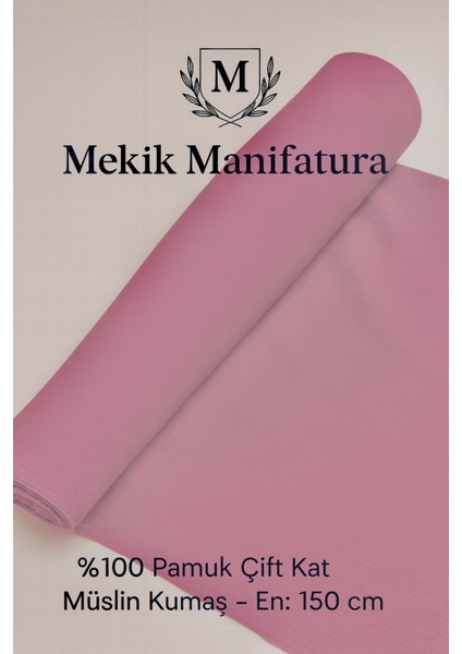 %100 Pamuk Çift Kat Gül Kurusu Müslin Kumaş
