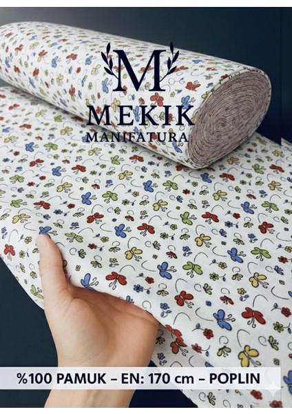 %100 Pamuk Poplin Kumaş – 170 cm En – Çiçek Desenli