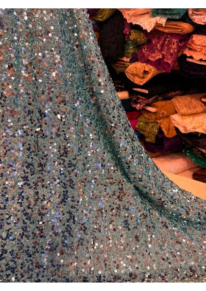 Pullu Payet Kumaş (Tül Üzerine Pul ve Boncuk Görünümlü )