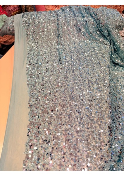 Pullu Payet Kumaş (Tül Üzerine Pul ve Boncuk Görünümlü ) indirimleri