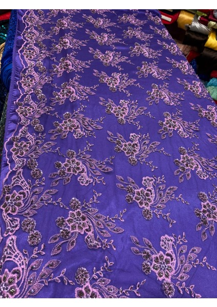 Taşlı Boncuklu Güpür Dantel Kumaş