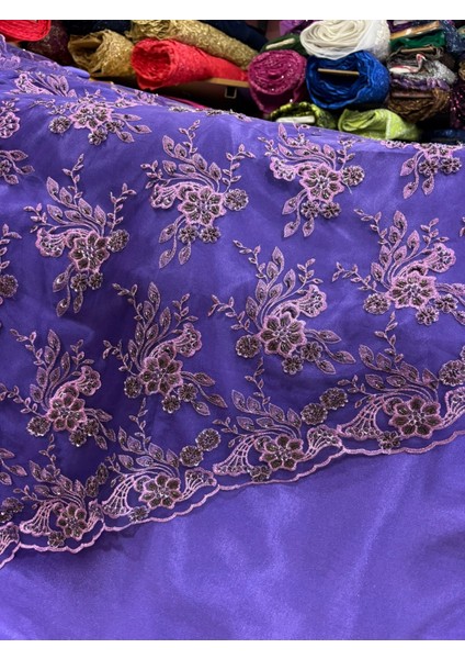 Taşlı Boncuklu Güpür Dantel Kumaş