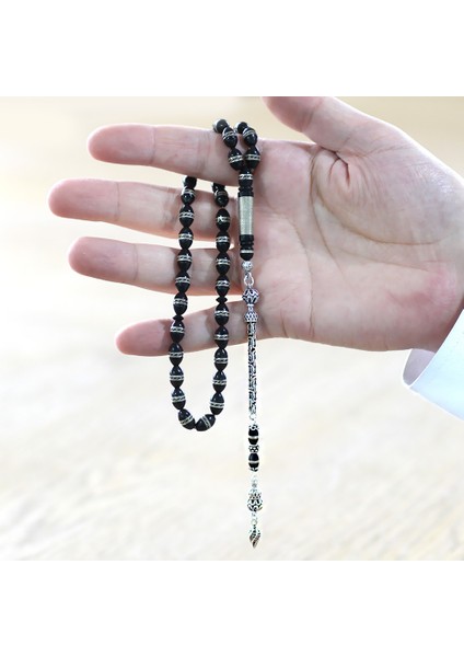 925 Ayar Gümüş Kral Zincir Püsküllü Çift Sıra Sarmal Metal Işlemeli Arpa Kesim Kuka Tesbih modelleri