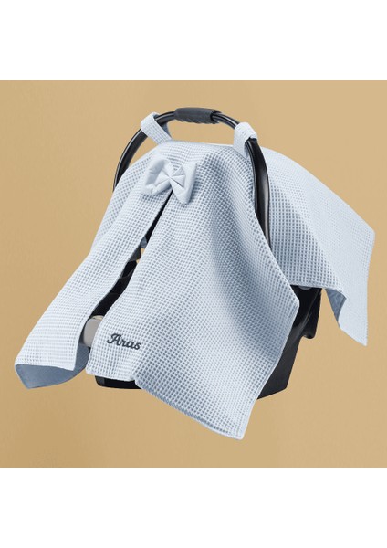 Isme Özel Nakışlı Mavi Renk Bebek Puset Örtüsü modelleri