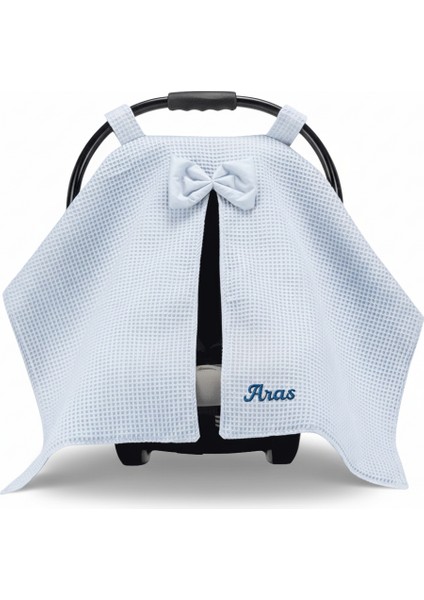 Isme Özel Nakışlı Mavi Renk Bebek Puset Örtüsü indirimleri