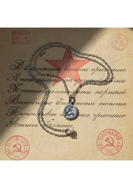 Minimal Orak Çekiç Gümüş Kaplama Kolye Ucu