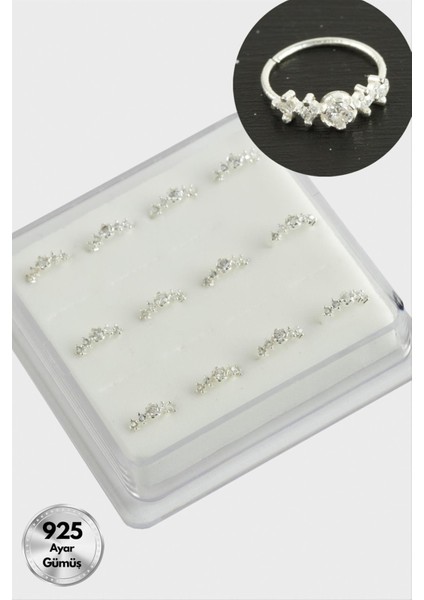 Zirkon Taşlı Halka Gümüş Hızma 12 Adet fiyatları