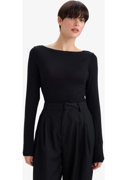 Modal Kaşmir Yumuşak Dokulu Kayık Yaka Uzun Kollu Üst F2264AX25AU