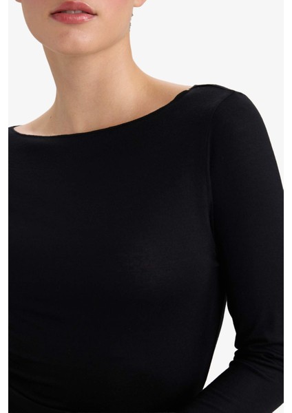 Modal Kaşmir Yumuşak Dokulu Kayık Yaka Uzun Kollu Üst F2264AX25AU