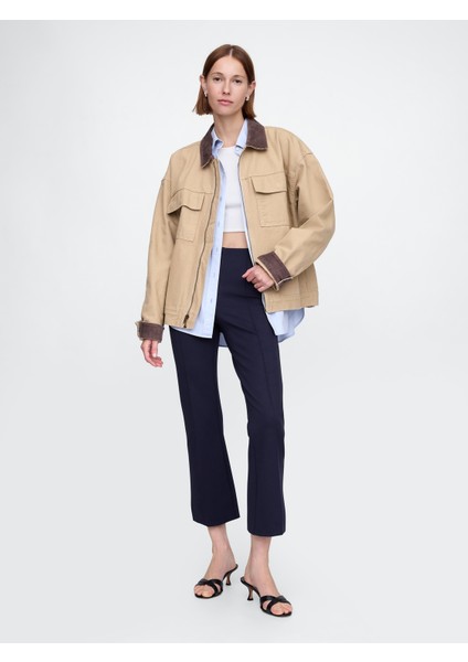 Kadın Lacivert High Rise Double Knit Crop Kick Pantolon