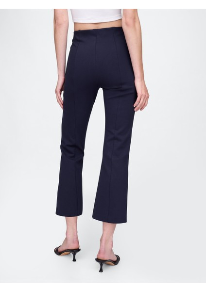 Kadın Lacivert High Rise Double Knit Crop Kick Pantolon fırsatları
