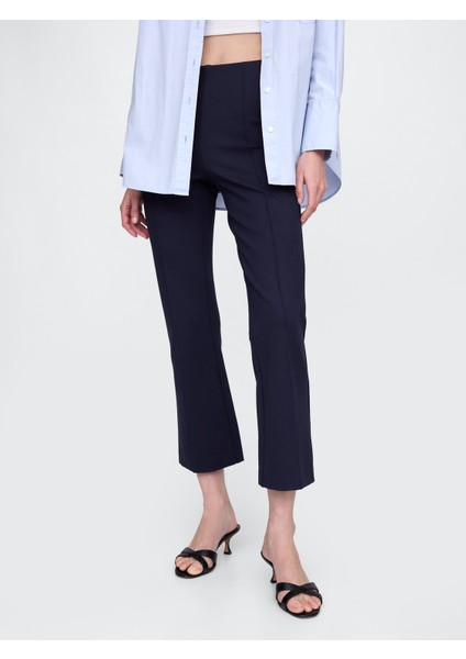 Kadın Lacivert High Rise Double Knit Crop Kick Pantolon