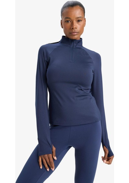 Fit Standart Fit Dik Yaka Fermuarlı İçi Yumuşak Tüylü Sporcu Uzun Kollu Tişört