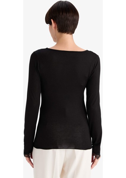 Modal Kaşmir Yumuşak Dokulu Dantelli Uzun Kollu Üst-Fall in Love