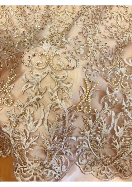 Taşlı Boncuklu Güpür Dantel Kumaş