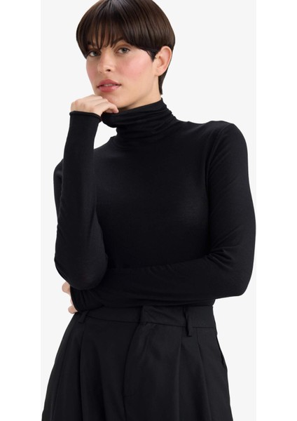 Modal Kaşmir Yumuşak Dokulu Balıkçı Yaka Uzun Kollu Üst-Fall in Love