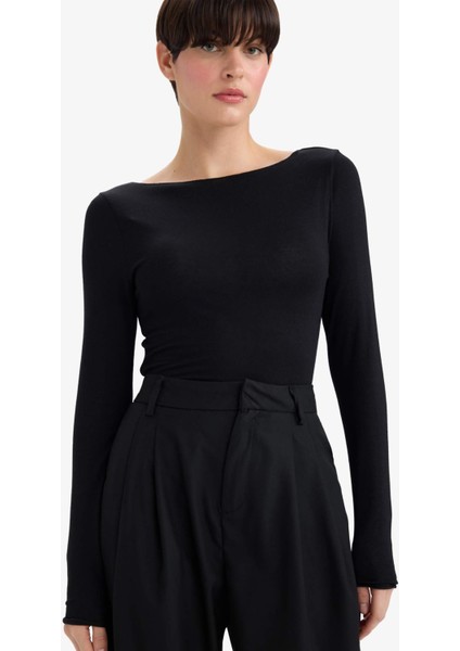 Modal Kaşmir Yumuşak Dokulu Kayık Yaka Uzun Kollu Üst-Fall in Love