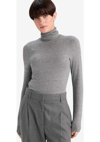 Modal Kaşmir Yumuşak Dokulu Balıkçı Yaka Uzun Kollu Üst-Fall in Love