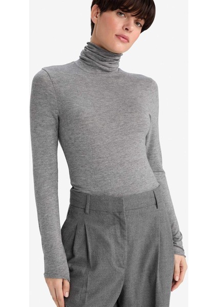 Modal Kaşmir Yumuşak Dokulu Balıkçı Yaka Uzun Kollu Üst-Fall in Love