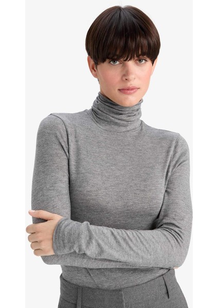 Modal Kaşmir Yumuşak Dokulu Balıkçı Yaka Uzun Kollu Üst-Fall in Love