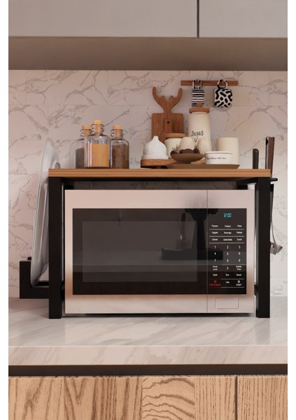 Çok Amaçlı Mikrodalga Fırın Üstü Raf,tepsi ve Kesme Tahtası Bölmeli,bıçak,maşa Askılı,metal Gövdeli Mutfak Rafı modelleri