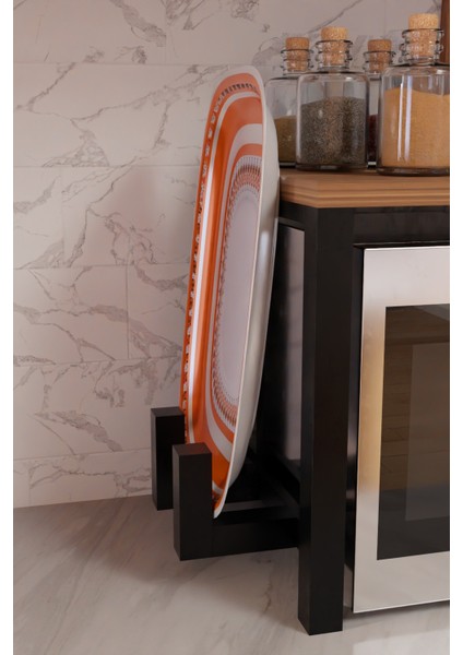 Çok Amaçlı Mikrodalga Fırın Üstü Raf,tepsi ve Kesme Tahtası Bölmeli,bıçak,maşa Askılı,metal Gövdeli Mutfak Rafı