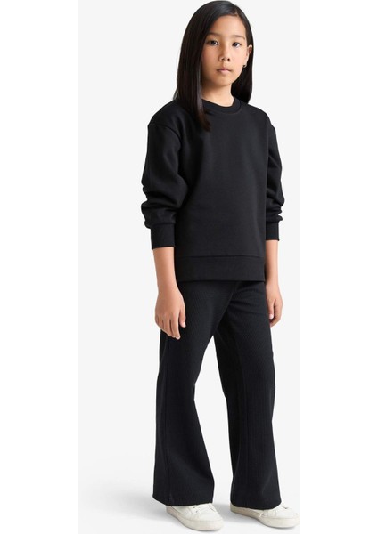 Kız Çocuk Wide Leg Waffle Cepli Geniş Paça Pantolon