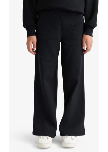 Kız Çocuk Wide Leg Waffle Cepli Geniş Paça Pantolon