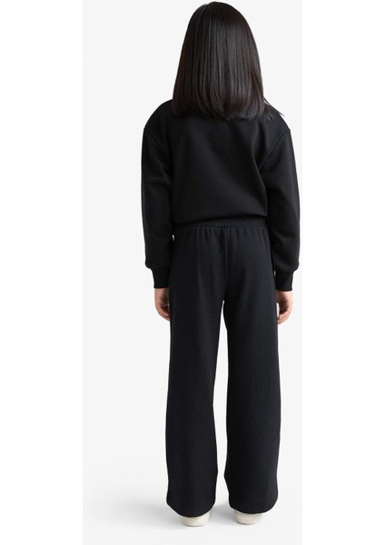 Kız Çocuk Wide Leg Waffle Cepli Geniş Paça Pantolon