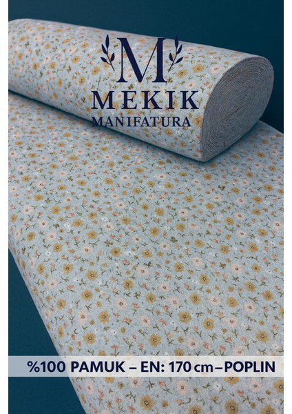 %100 Pamuk Poplin Kumaş – 170 cm En – Çiçek Desenli