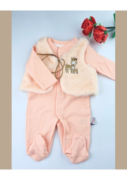 Asliva Bebek Somon Fitilli Tulum ve Geyik Nakışlı Peluş Yelek Takım 2'li Set fırsatları
