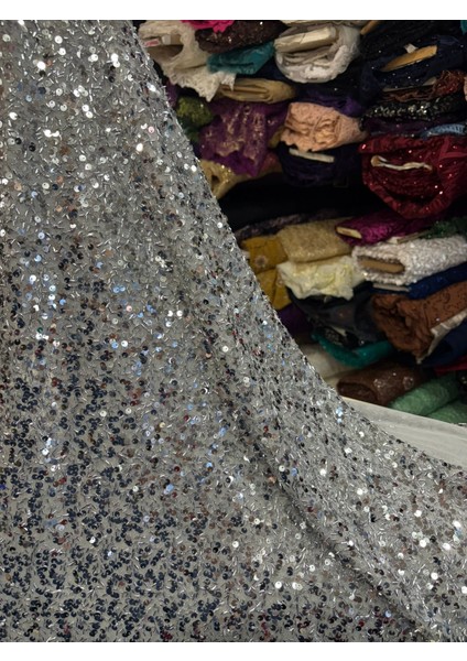 Pullu Payet Kumaş (Tül Üzerine Pul ve Boncuk Görünümlü )