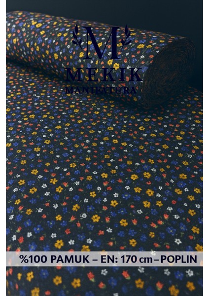 %100 Pamuk Poplin Kumaş – 170 cm En – Çiçek Desenli