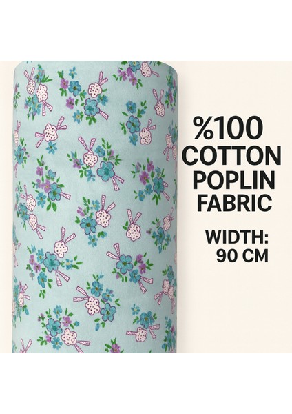%100 Pamuk Poplin Kumaş 90 cm Eninde Dikiş ve Hobi Kumaşı