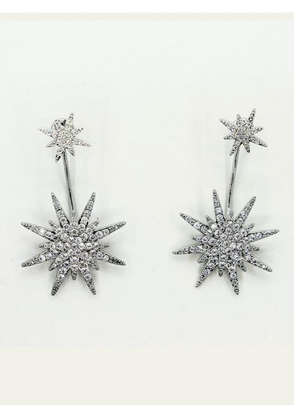 Göz Alıcı Sarkıntılı Yıldız Patlaması Gümüş Tonu Zirkon Küpe